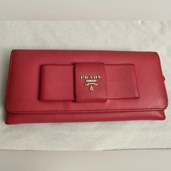 Prada Pink Saffiano Bow Continental Wallet - Picture 1 of 13